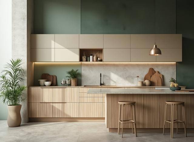 Ilustrasi desain kabinet dapur modern japandi (vecteezy.com/Anton Rysak)