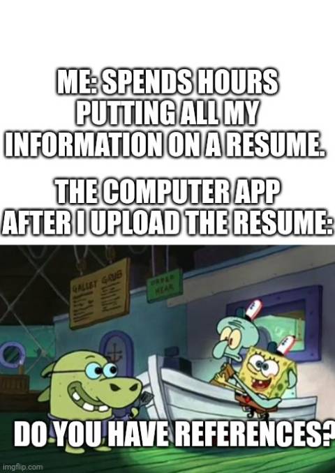 meme SpongeBob tentang melamar kerja