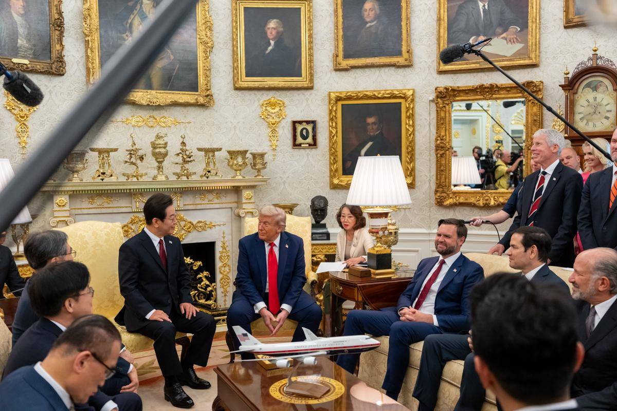 Presiden Amerika Serikat Donald Trump dan Presiden Korsel Lee Jae Myung di Gedung Putih pada Senin (25/8/2025). (x.com/WhiteHouse)