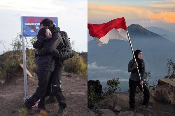 Potret Dinda Hauw dan Rey Mbayang Mendaki Gunung Sumbing