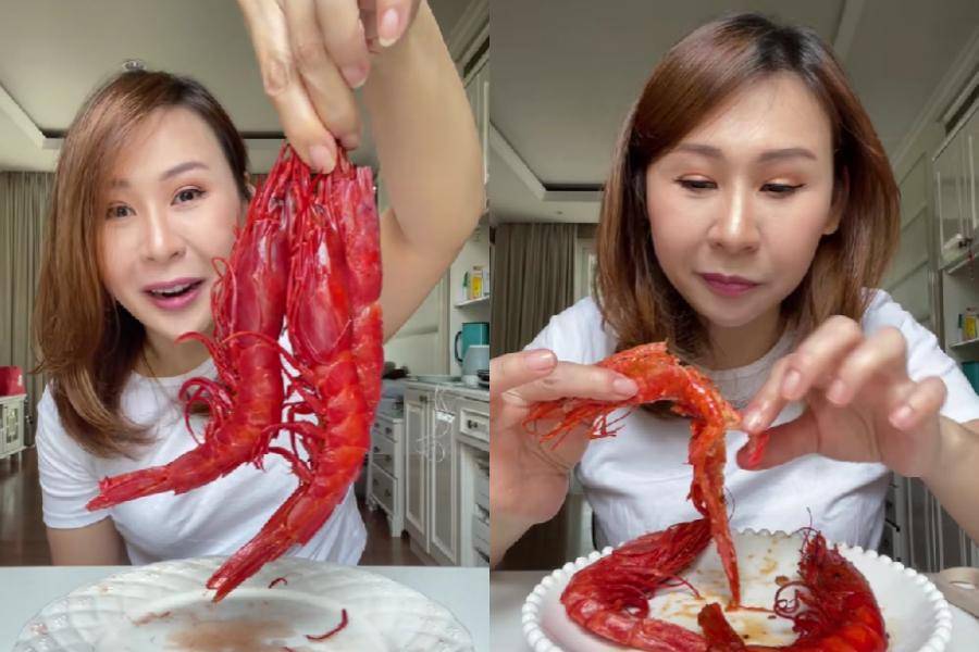 Tangkapan layar Sibungbung makan udang carabineros