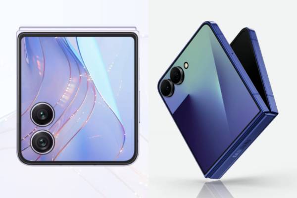 HONOR Magic V Flip 2 (kiri) (honor.com) vs Samsung Galaxy Z Flip 7 (kanan)