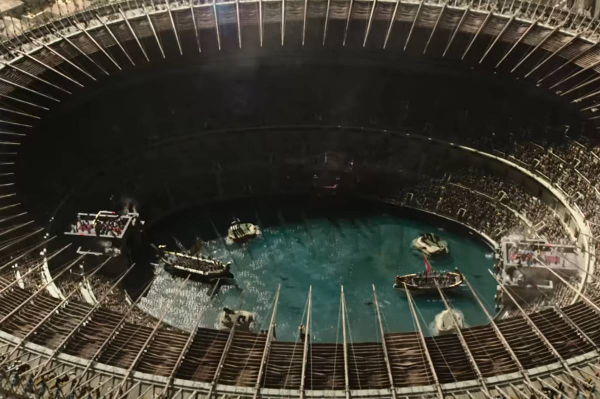 penampakan naumachia di trailer Gladiator 2.