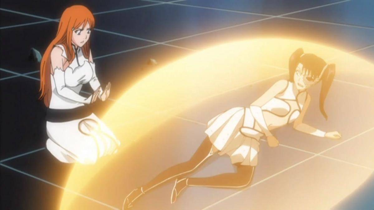 Orihime menggunakan Soten Kisshun (dok. Studio Pierrot/Bleach)