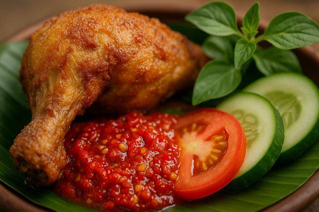 ilustrasi pecel ayam goreng khas lamongan