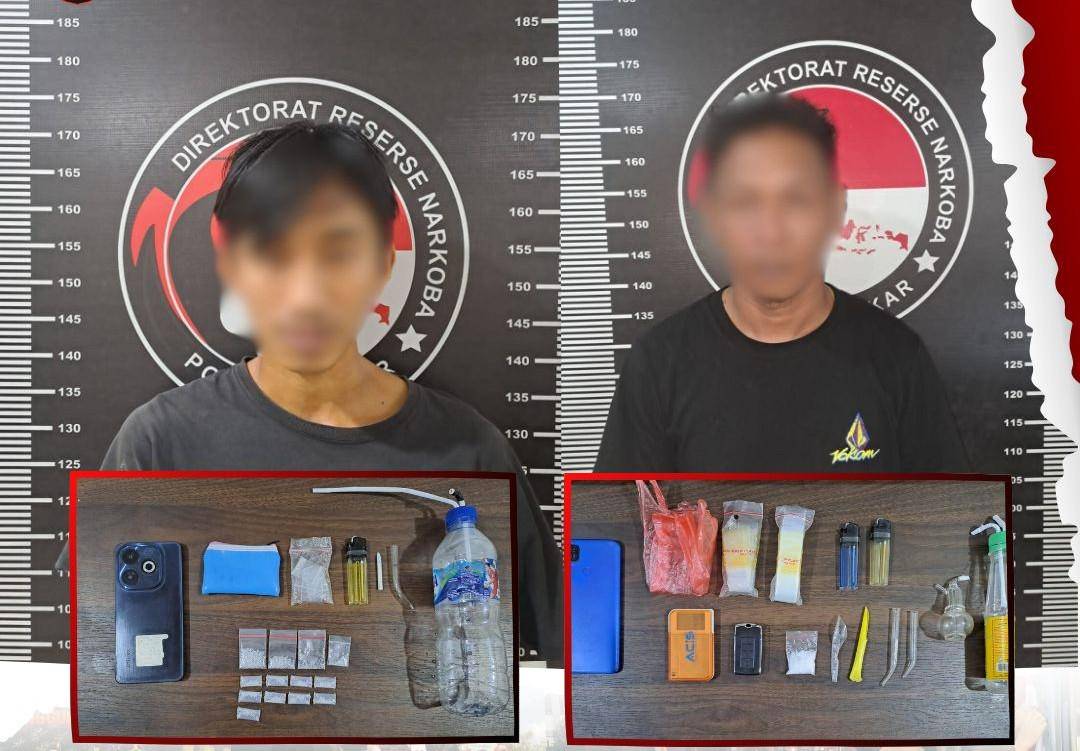 Dua tersangka dan barang bukti yang diamankan Polres Kukar.