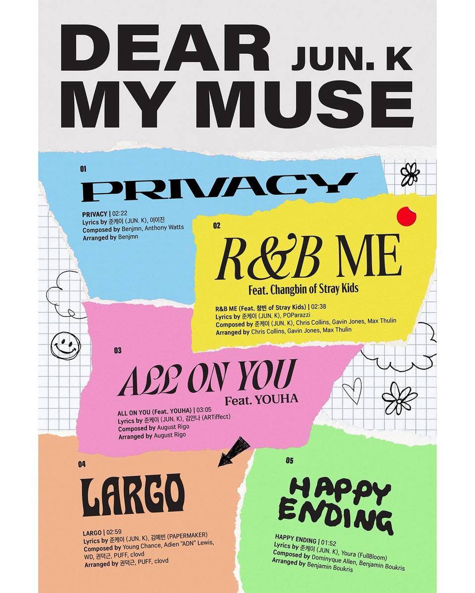 poster tracklist album Dear my muse dari JUN. K 2PM (instagram.com/jypentertainment)