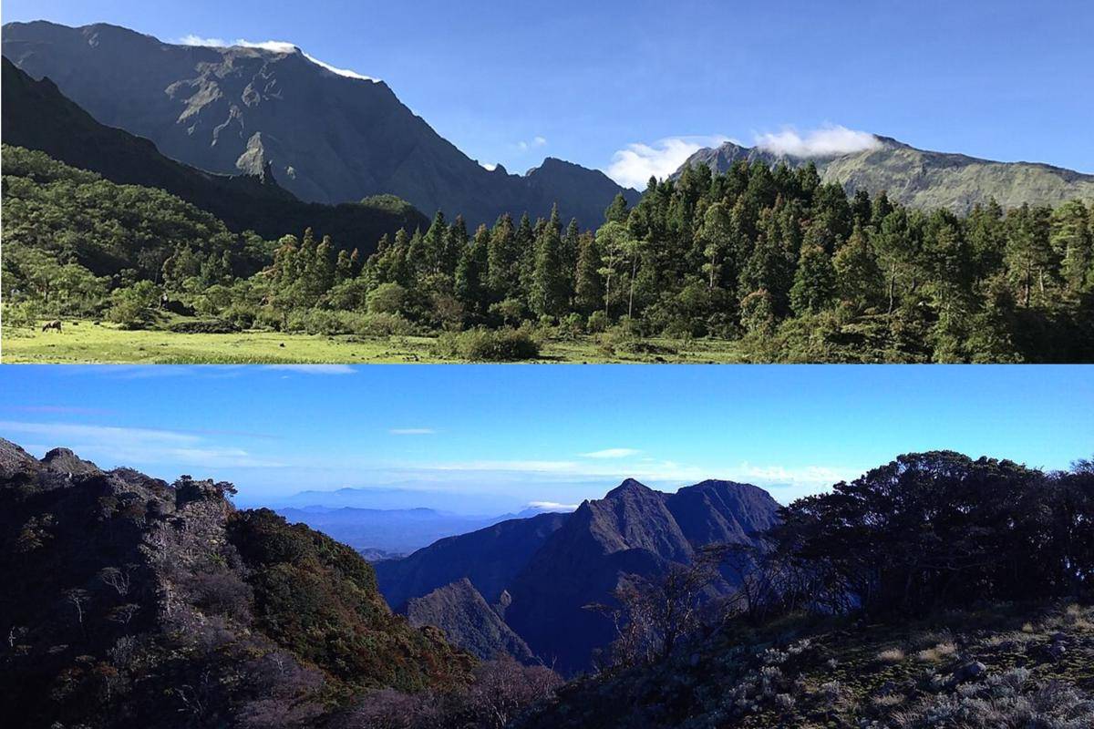 pemandangan dari Lembah Ramma Malino, Gunung Bawakaraeng (atas) dan Lompobattang (bawah)