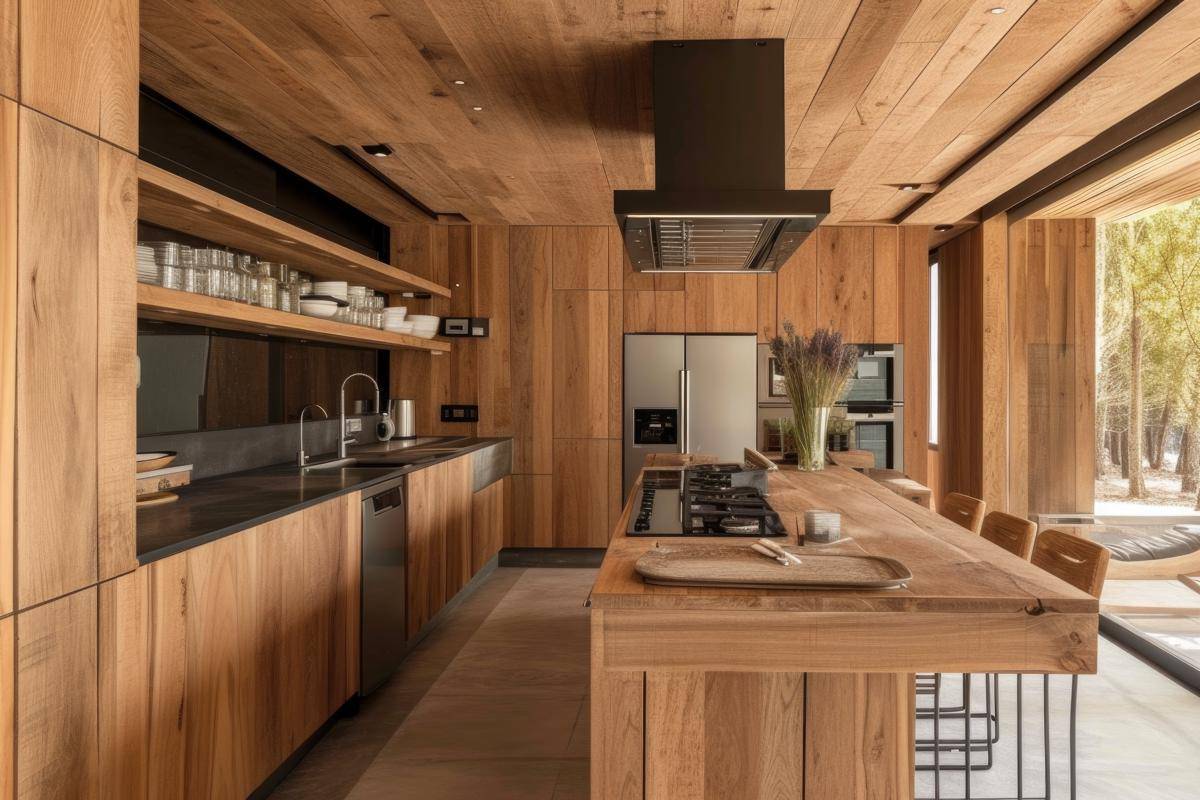 Ilustrasi dapur warna cokelat kayu