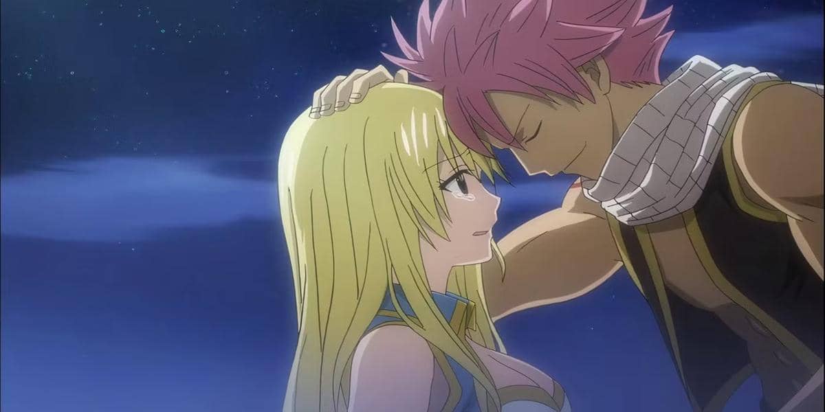 Ilustrasi promosi serial anime Fairy Tail dengan karakter bergaya animasi, dikreditkan kepada A-1 Pictures.
