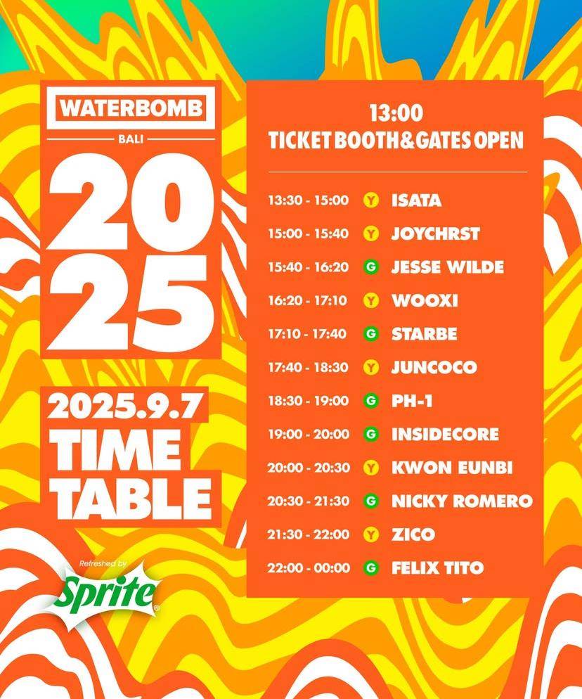 daftar lengkap lineup dan rundown Waterbomb Bali 2025