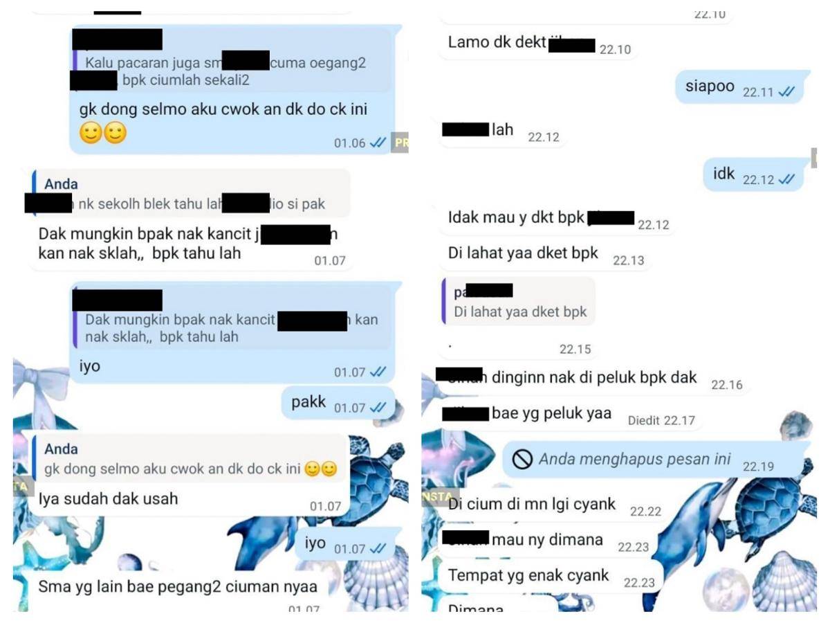 Potongan percakapan chat mesum seorang guru SMP di Prabumulih terhadap muridnya. (Dok. Istimewa)