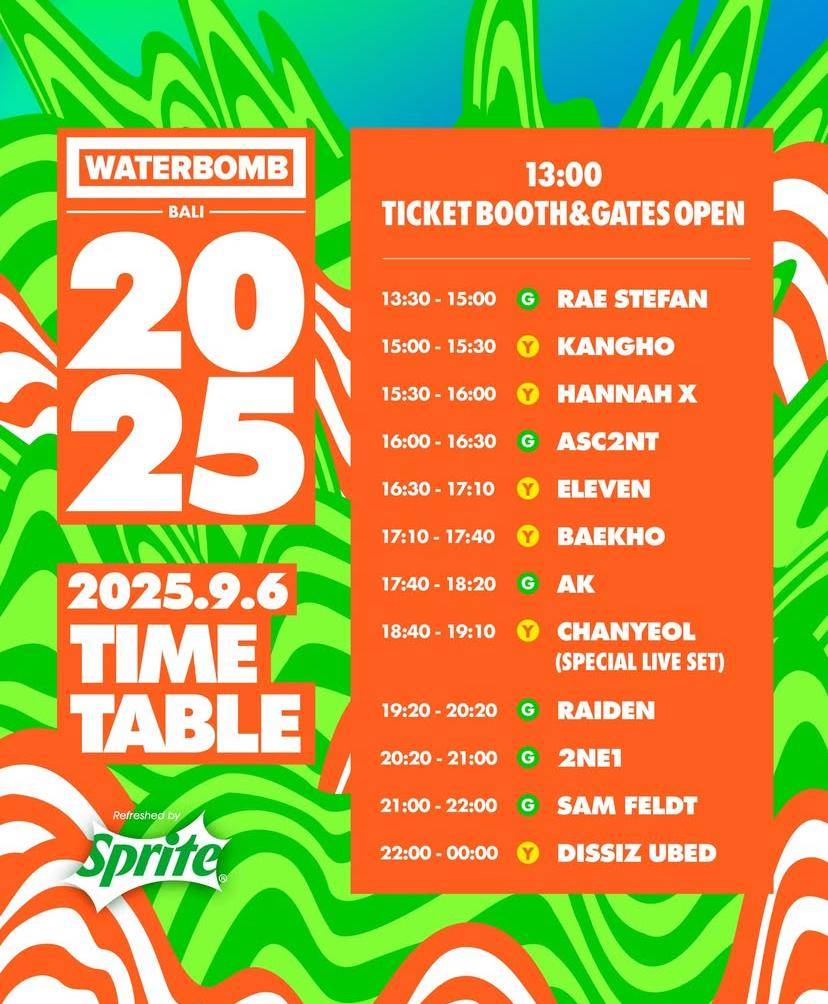 daftar lengkap lineup dan rundown Waterbomb Bali 2025
