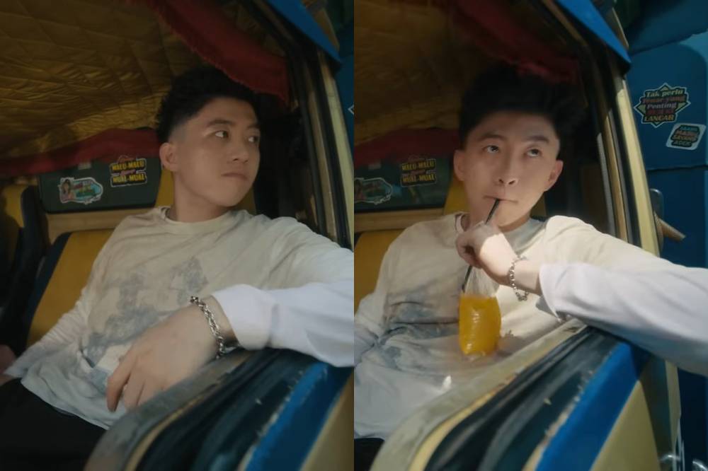 Potret Rich Brian naik truk dan minum es cekek di mv She (youtube.com/Rich Brian)