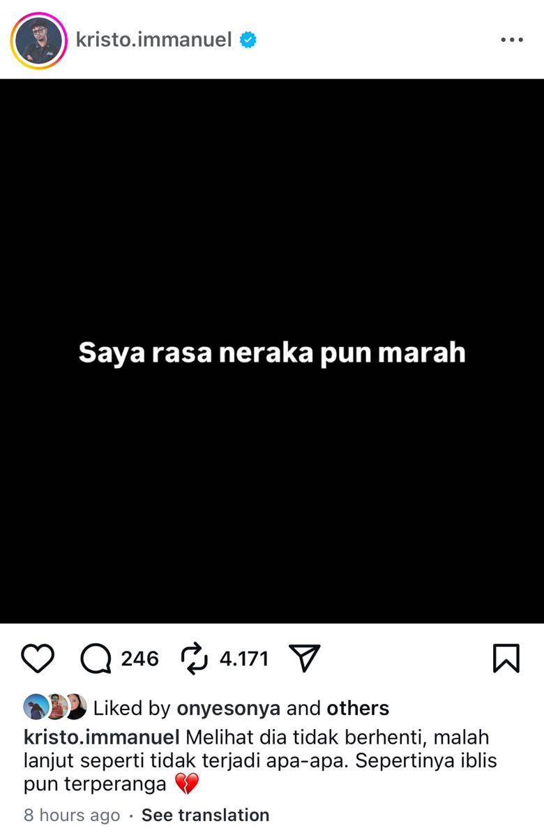 seleb suarakan kegeraman pascatragedi ojol dilindas aparat (instagram.com/kristo.immanuel)