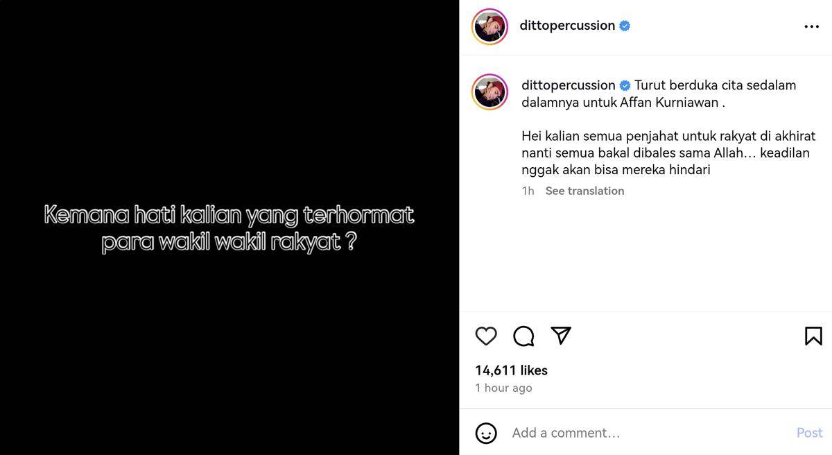 sederet seleb ikut suarakan keresahan (instagram.com/dittopercusion)