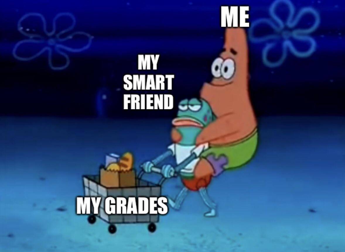 meme SpongeBob tentang keluh kesah kerja kelompok
