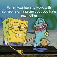 meme SpongeBob tentang keluh kesah kerja kelompok