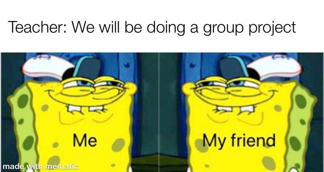 meme SpongeBob tentang keluh kesah kerja kelompok