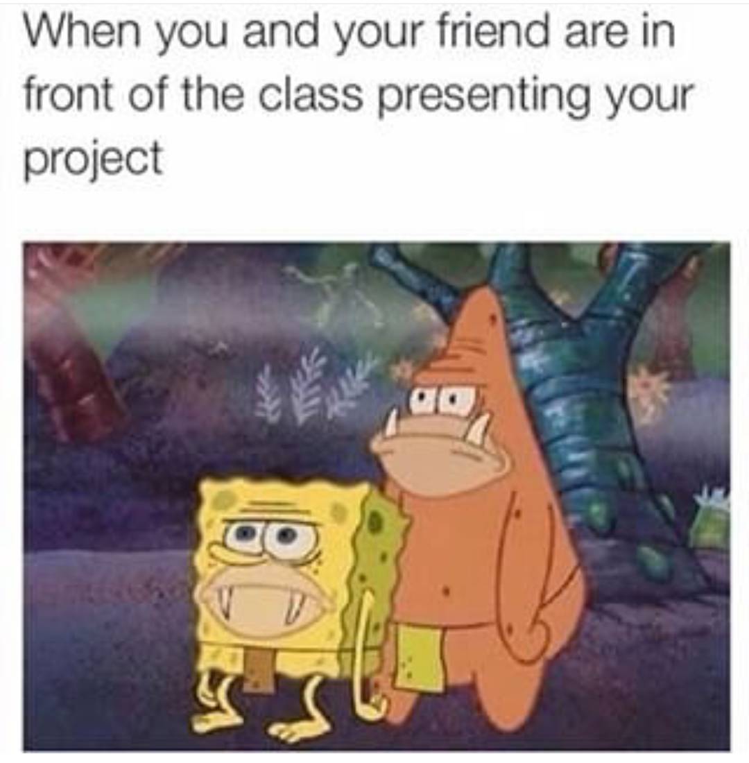 meme SpongeBob tentang keluh kesah kerja kelompok