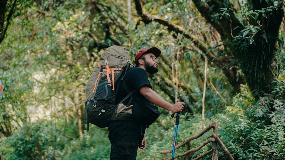 ilustrasi pria menggunakan carrier di gunung (unsplash.com/Andri Hermawan)