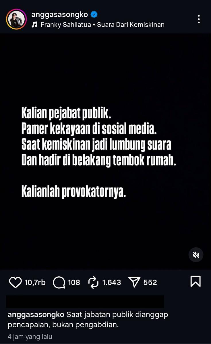 Angga Dwimas Sasongko desak mundur sejumlah anggota DPR dan Kapolri