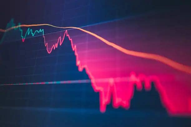grafik pasar yang anjlok, mencerminkan tekanan terhadap IHSG dan keuangan.