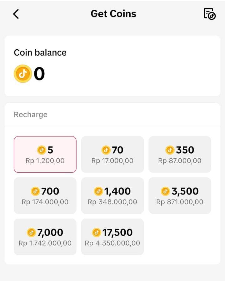 Harga koin TikTok di Android 