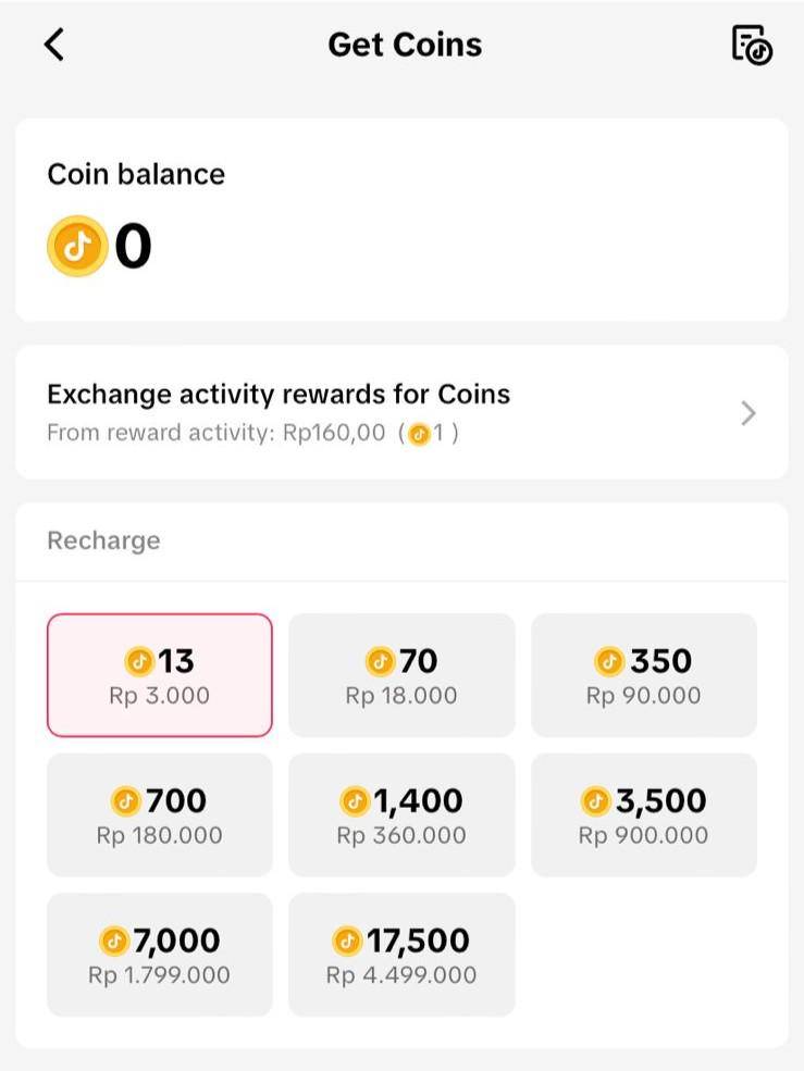 Harga koin TikTok di iOS
