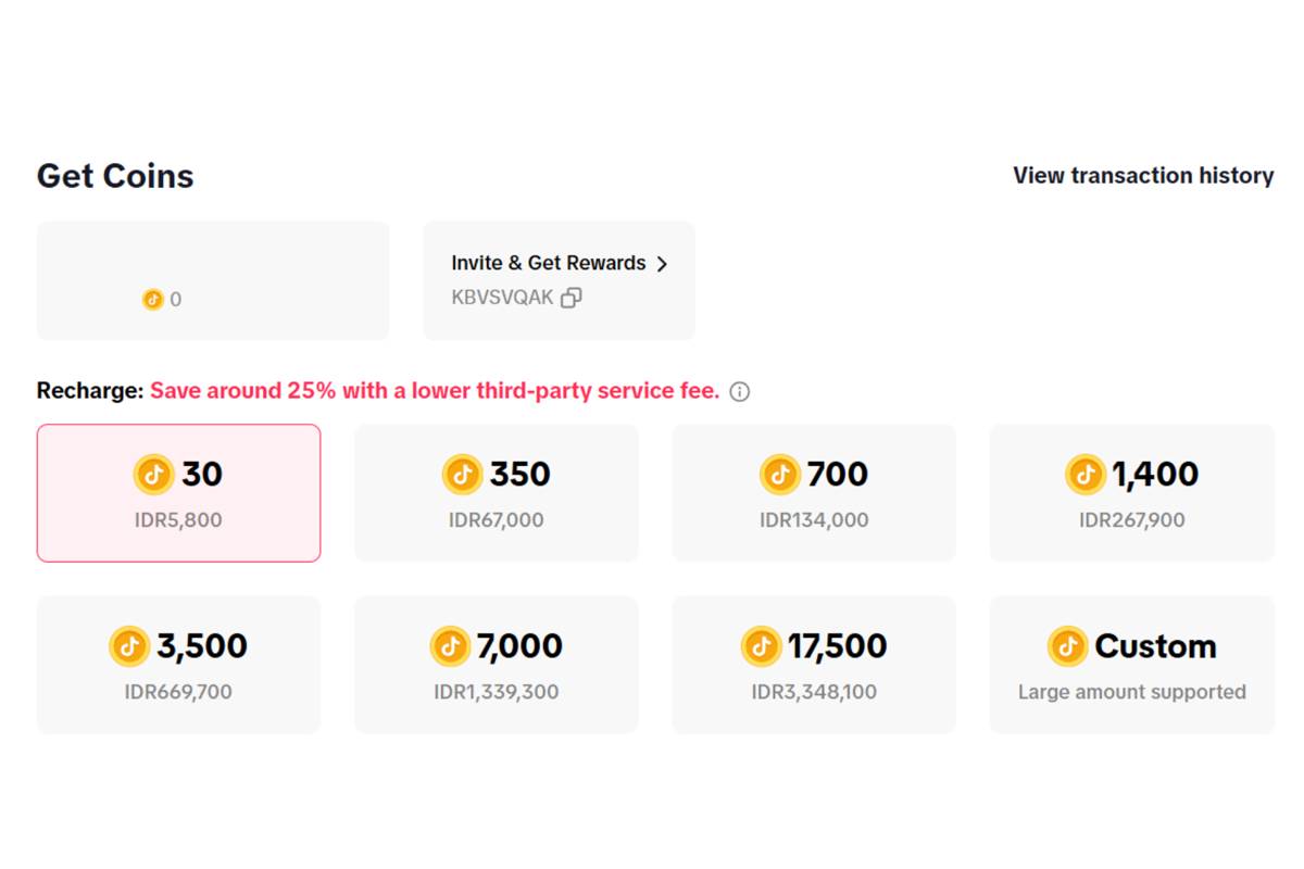 Harga koin TikTok di web