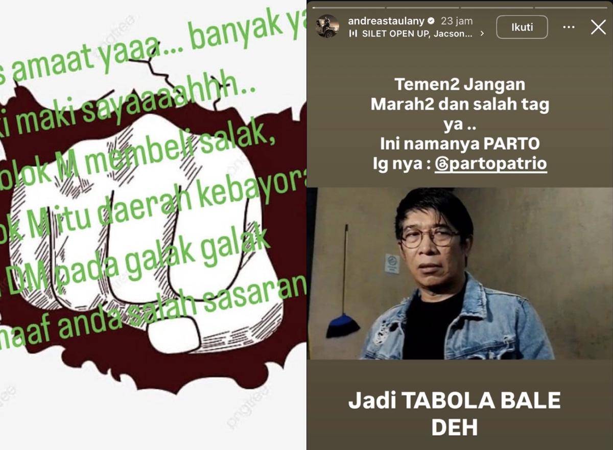 kolase postingan Parto dan Andre Taulany