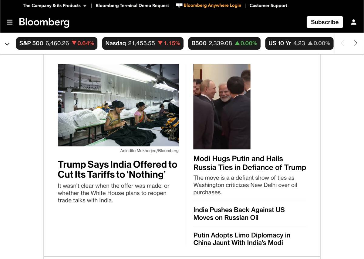 tampilan halaman depan Bloomberg