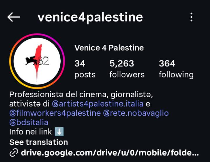Akun media sosial Venice4Palestine