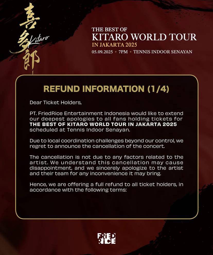 konser KITARO di Jakarta 2025 dibatalkan