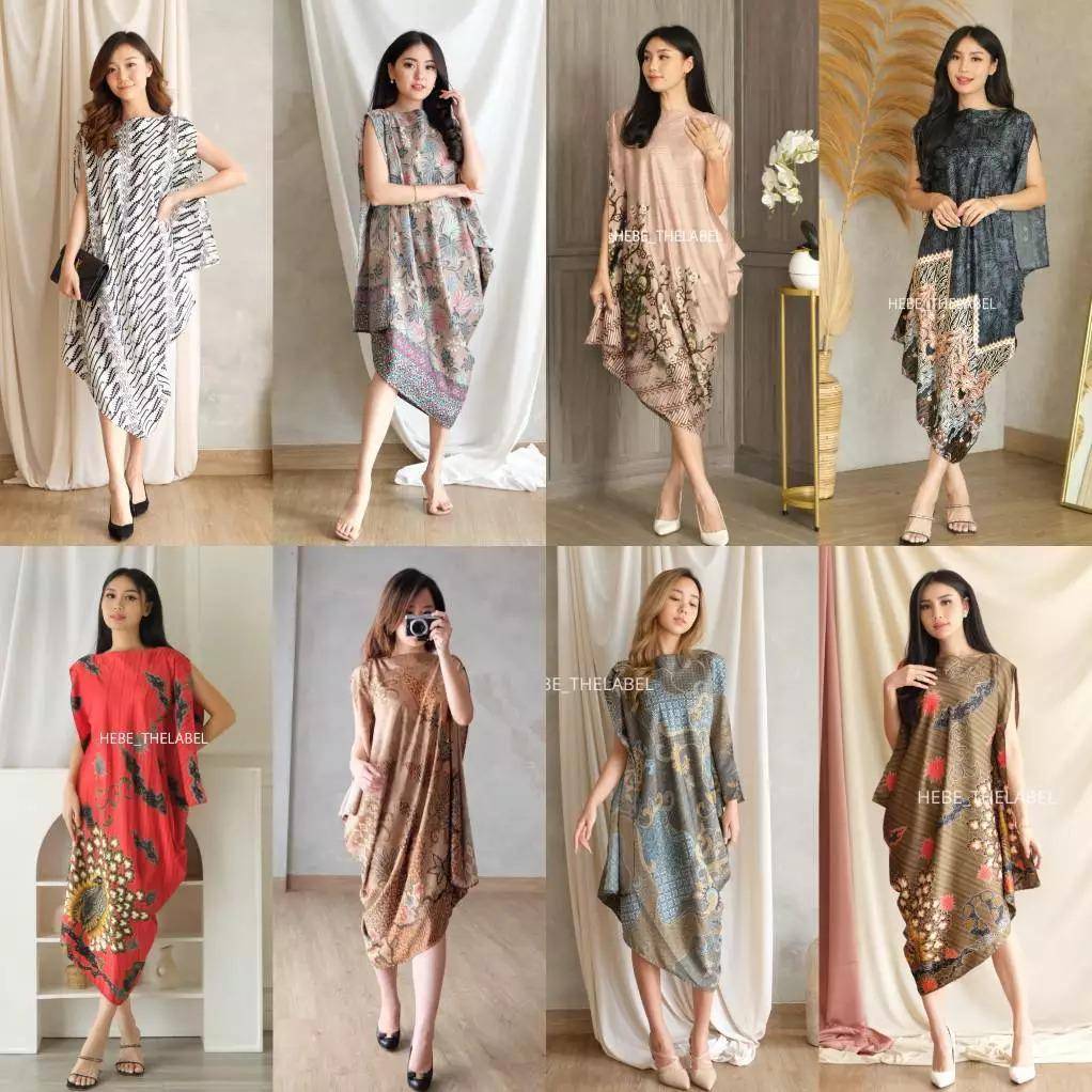 Noma Dress Batik Wanita - Motif Potongan Berbeda (shopee.co.id/hebethelabel)