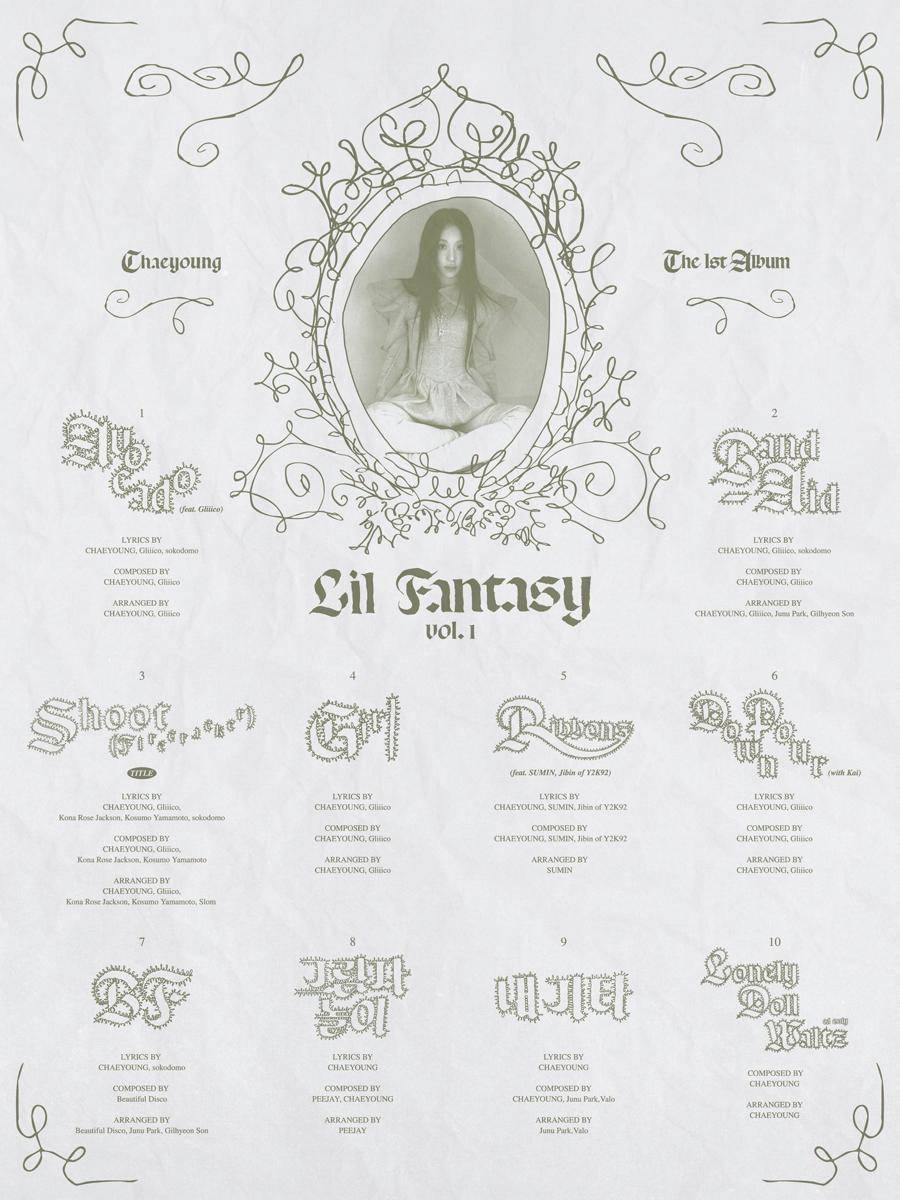 poster tracklist album LIL FANTASY vol.1 dari Chaeyoung TWICE (x.com/JYPETWICE)