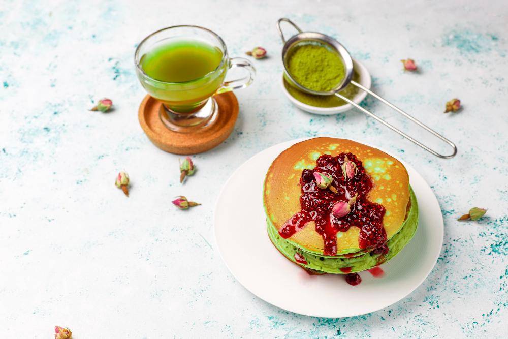 ilustrasi pancake matcha vegan friendly