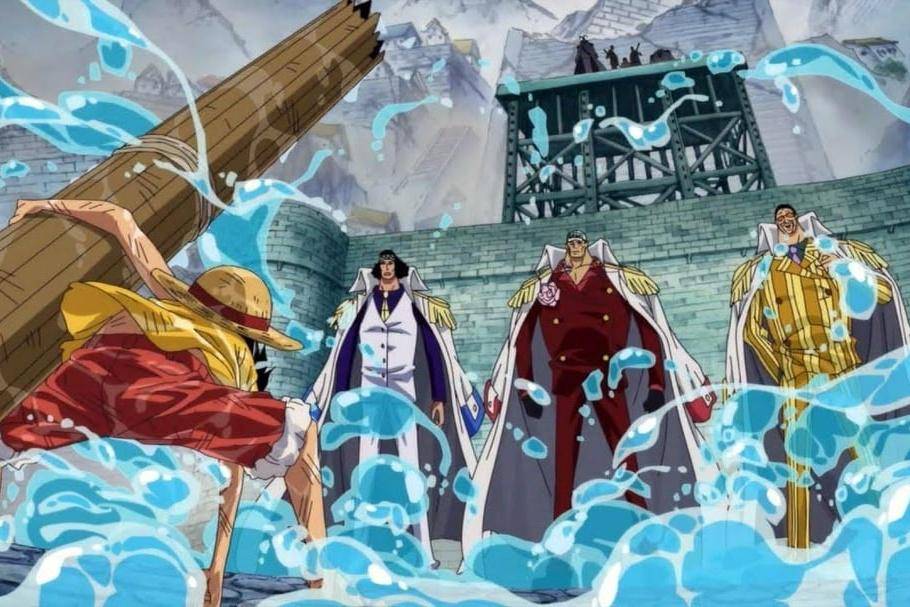 Luffy menghadapi trio Laksamana. (dok. Toei Animation/One Piece)