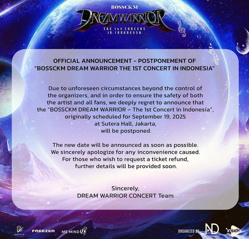 konser Boss Chaikamon “DREAM WARRIOR” di Indonesia ditunda