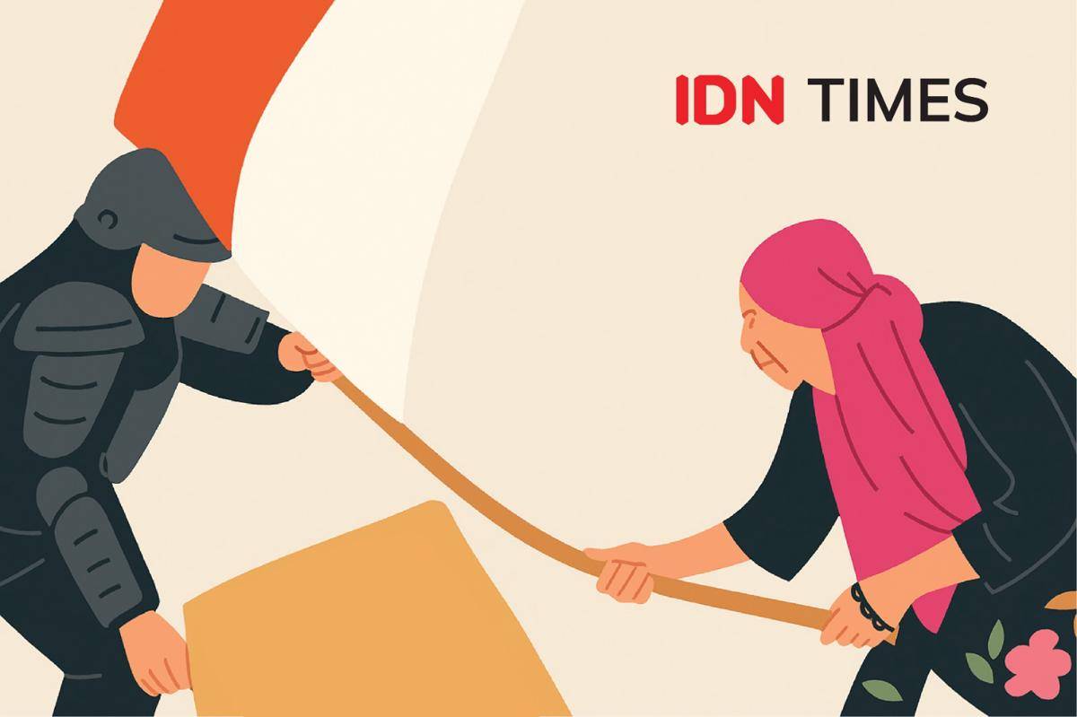 Ilustrasi pendemo Ibu Ana yang kini identik dengan Brave Pink. 
