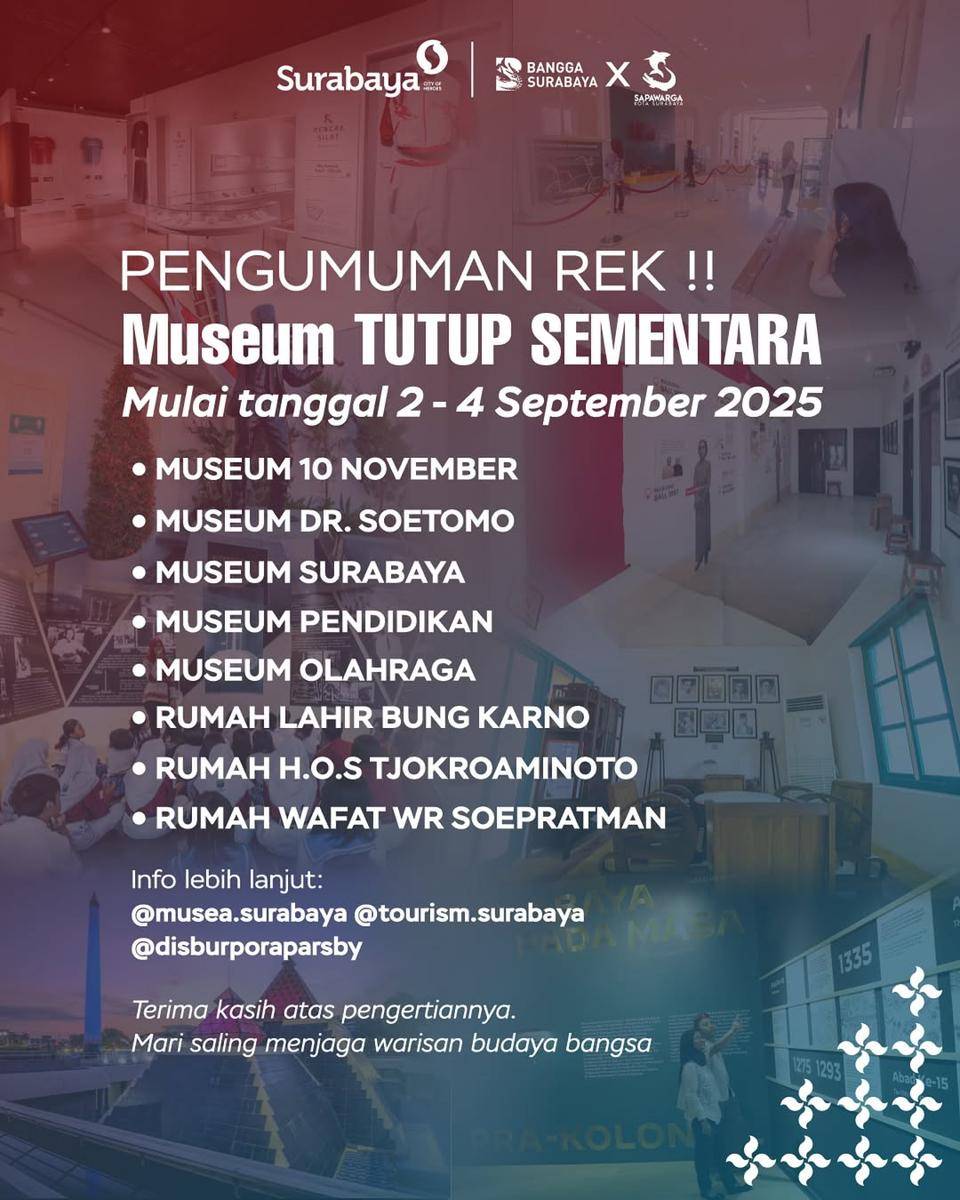 Potret pengumuman museum tutup di Surabaya