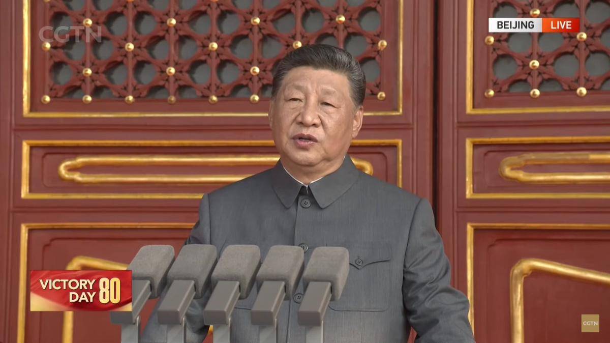 Presiden China Xi Jinping berpidato dalam Parade Militer Kemenangan China. (Youtube/CGTN)