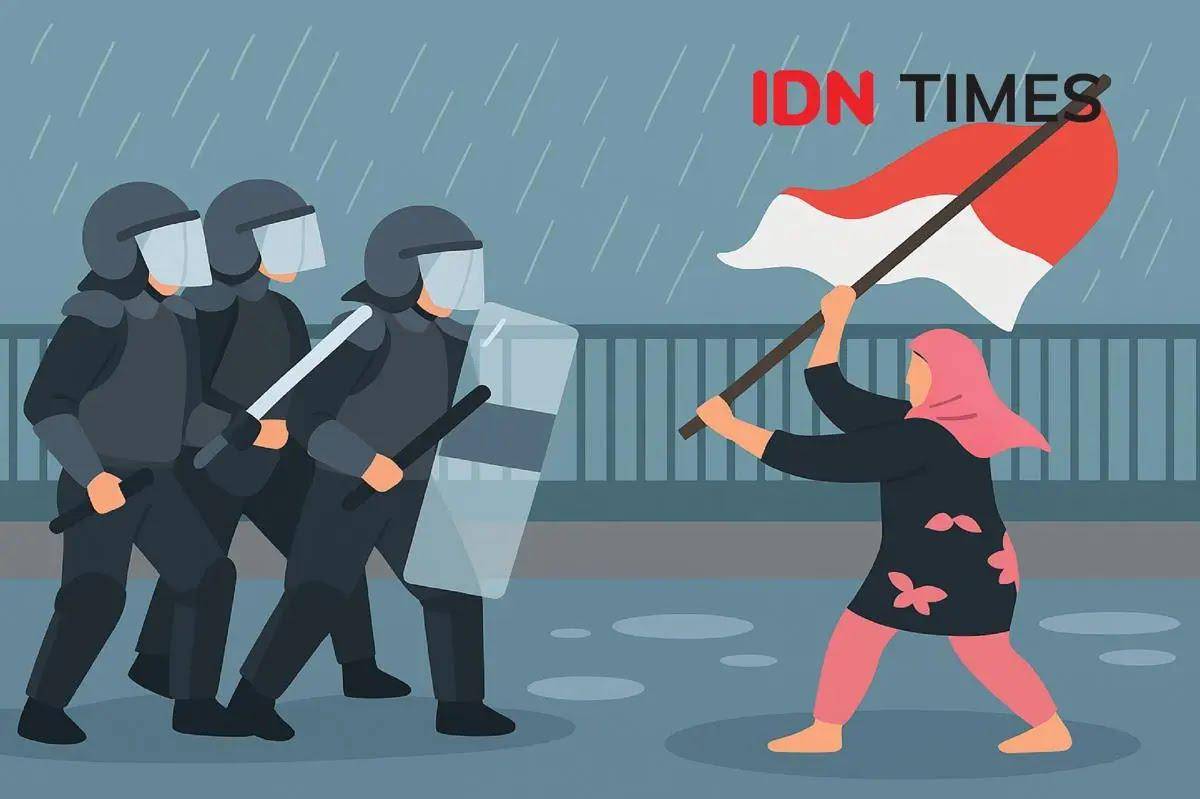 Ilustrasi pendemo Ibu Ana yang kini identik dengan Brave Pink. (IDN Times/Aditya)
