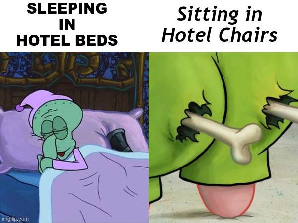 meme SpongeBob tentang hotel 