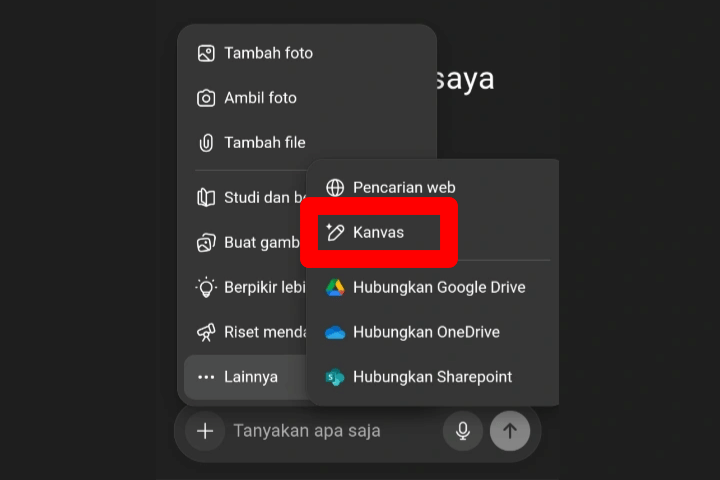 ilustrasi tata letak fitur kanvas (dok. OpenAI/ChatGPT)