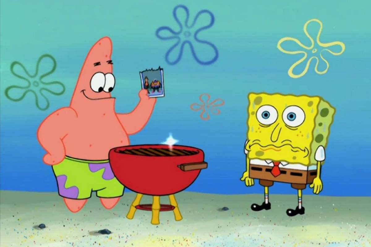 SpongeBob tidak enak meminta kartunya yang dipinjam Patrick