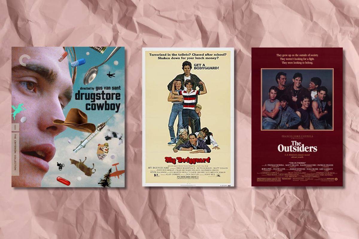 poster film Drugstore Cowboy, My Bodyguard, The Outsiders (dok. Criterion/Drugstore Cowboy | dok. 20th Century Studios/My Bodyguard | dok. Warner Bros/The Outsiders)