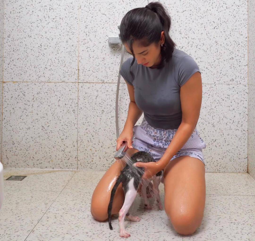 potret Fanny Ghassani mandiin kucing di rumah 