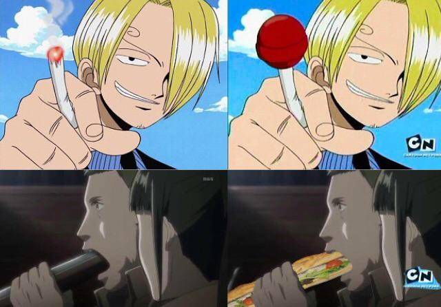 meme karakter anime dengan makanan di mulut