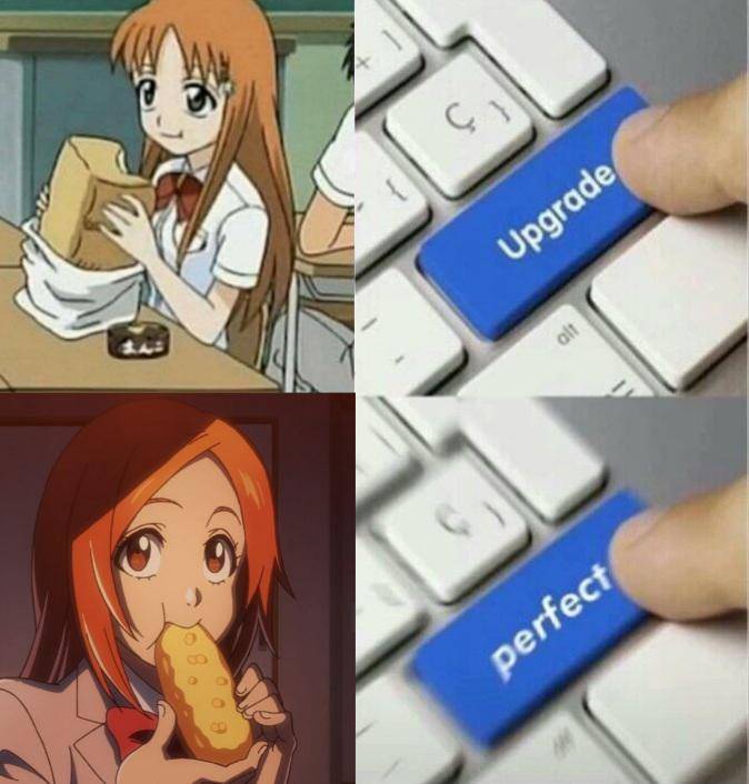 meme karakter anime dengan makanan di mulut